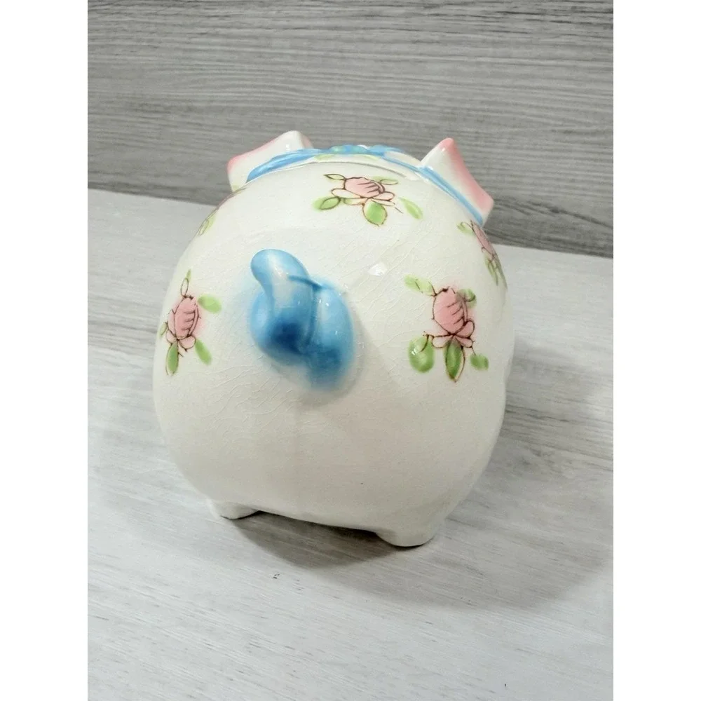 MCM Anthropomorphic Kitsch Pink White Floral Ceramic Piggy Bank